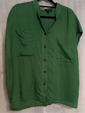 Banana Republic Linen Green Button-Front Short-Sleeve Shirt